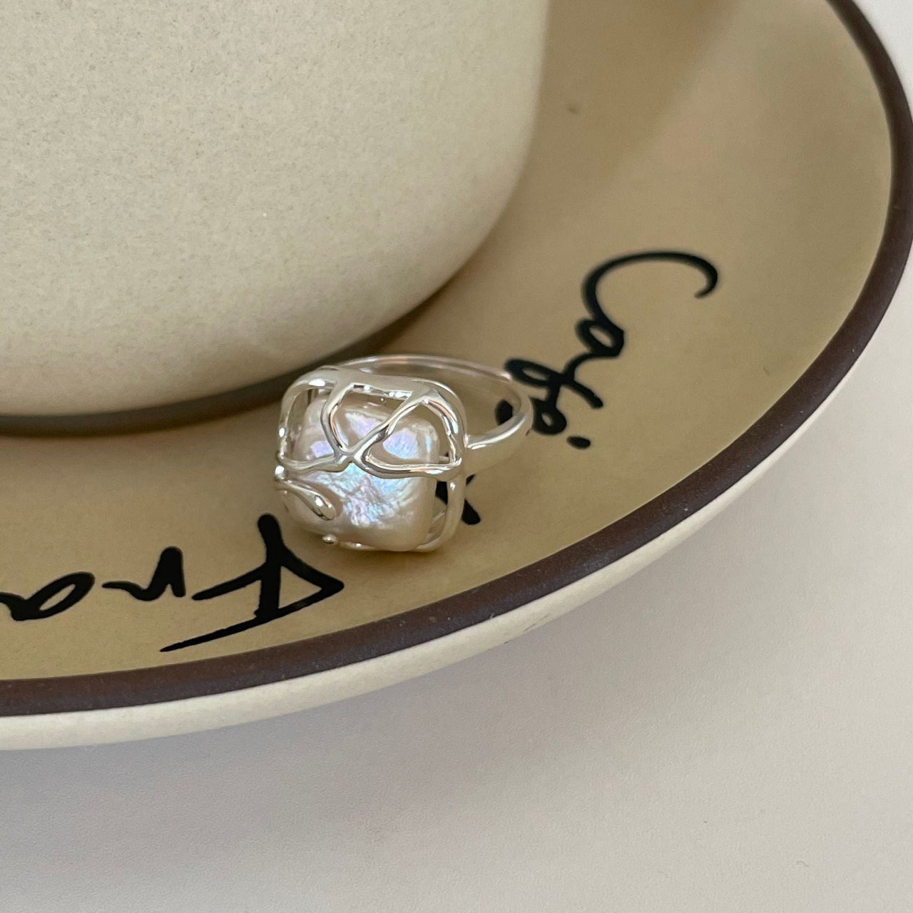 Fashion Square Natural Baroque Pearl 925 Sterling Silver Adjustable Ring - KIAHMILLA