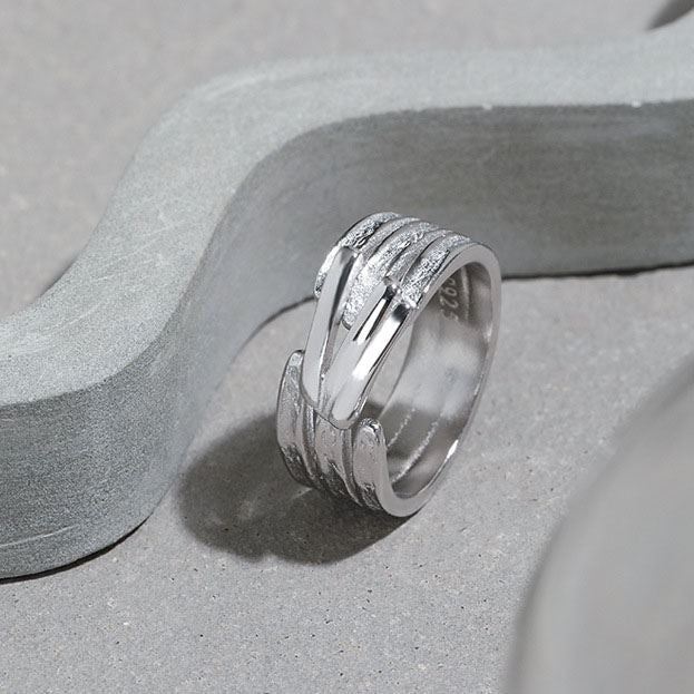 Fashion Triple Lines Wide 925 Sterling Silver Adjustable Ring - KIAHMILLA