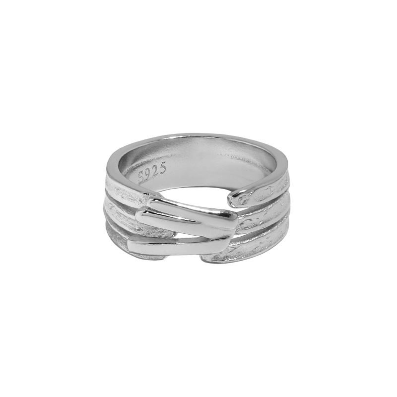 Fashion Triple Lines Wide 925 Sterling Silver Adjustable Ring - KIAHMILLA