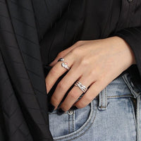 Fashion Triple Lines Wide 925 Sterling Silver Adjustable Ring - KIAHMILLA
