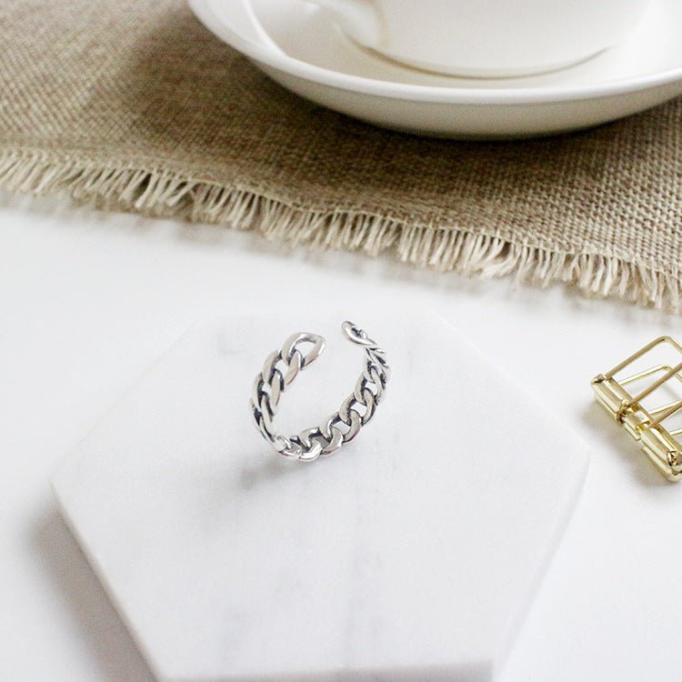 Fashion Vintage Silver Net Solid 925 Sterling Silver Adjustable Ring Women - KIAHMILLA
