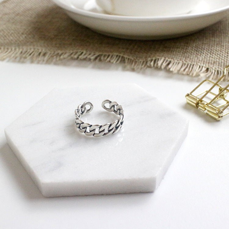 Fashion Vintage Silver Net Solid 925 Sterling Silver Adjustable Ring Women - KIAHMILLA