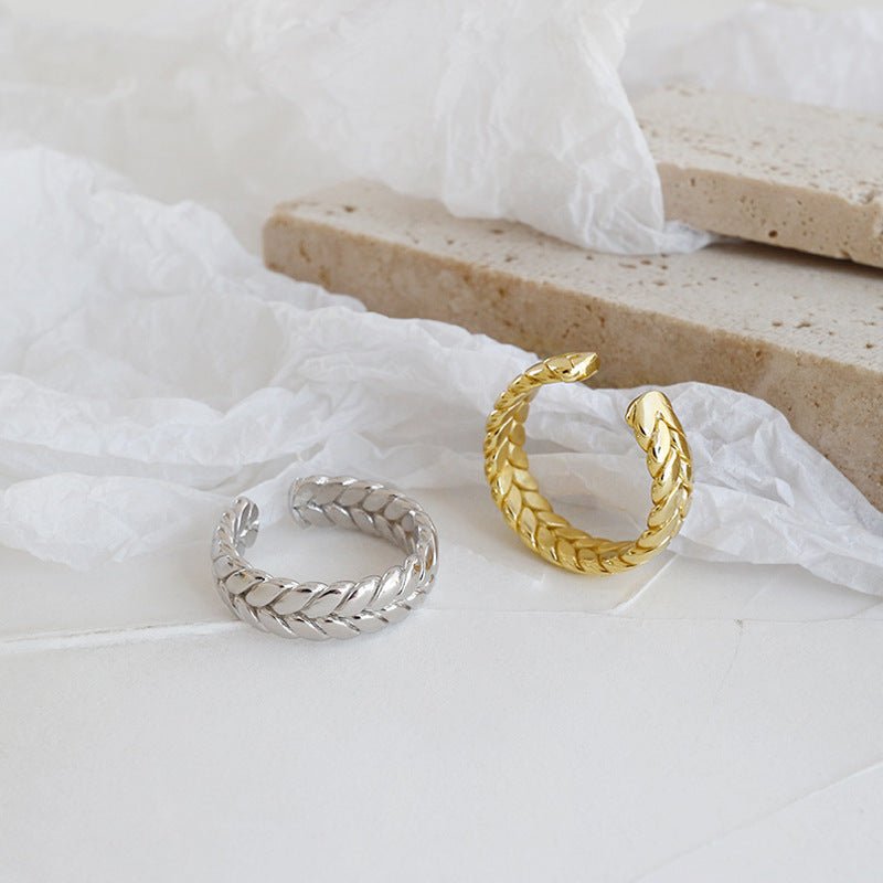 Fashion Wheat Twisted Pattern 925 Sterling Silver Adjustable Ring - KIAHMILLA