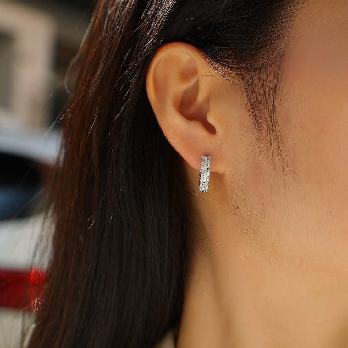 Fashion Women in 925 Sterling Silver Elegant Design Geometric Moissanite Hoop Earrings - KIAHMILLA