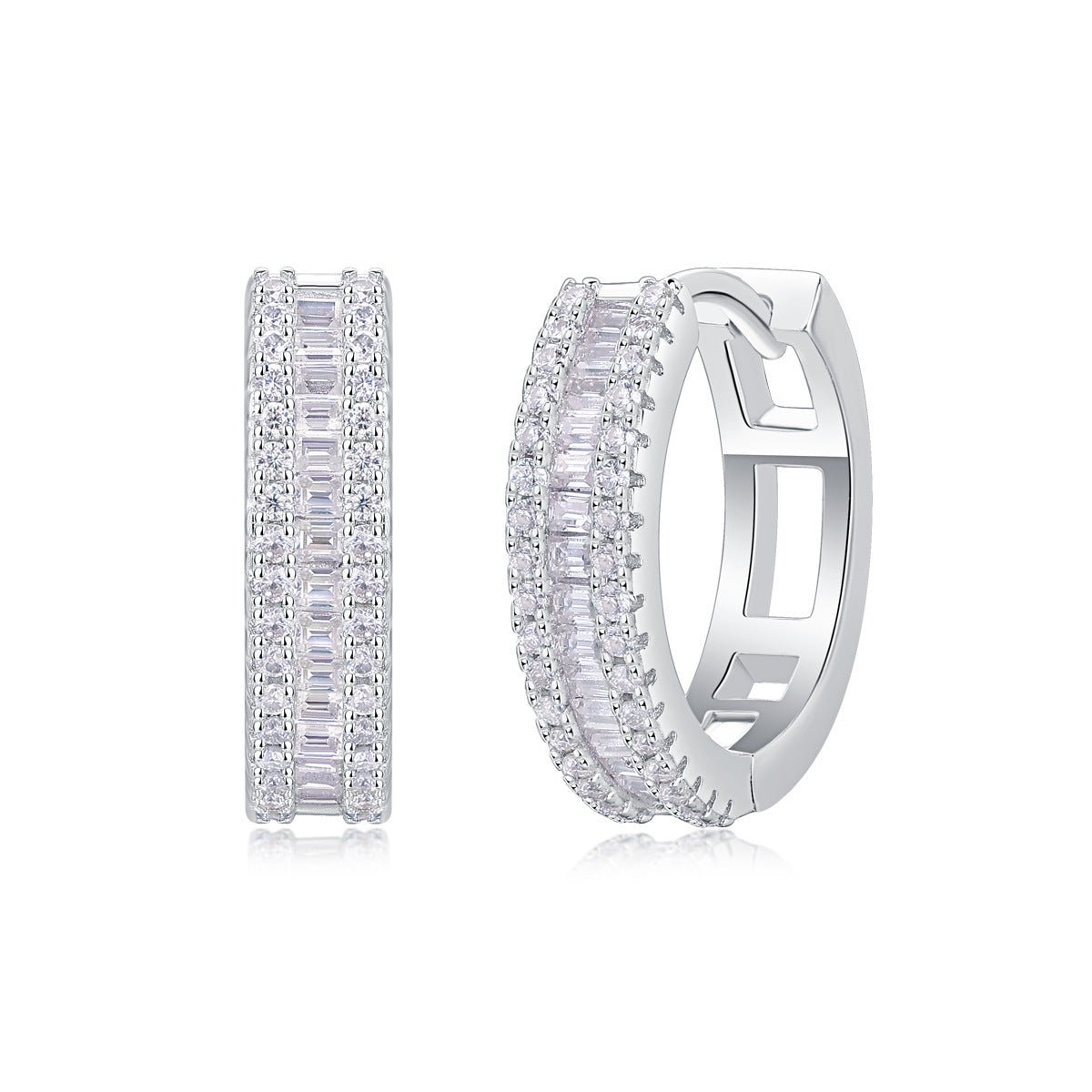 Fashion Women in 925 Sterling Silver Elegant Design Geometric Moissanite Hoop Earrings - KIAHMILLA