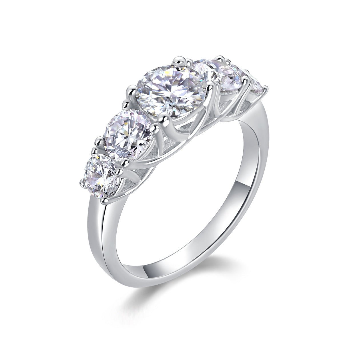 Five Stone Gradient Round Moissanite 925 Sterling Silver Ring - KIAHMILLA