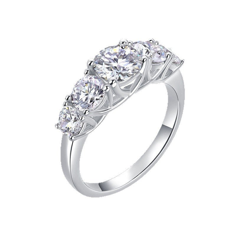 Five Stone Gradient Round Moissanite 925 Sterling Silver Ring - KIAHMILLA