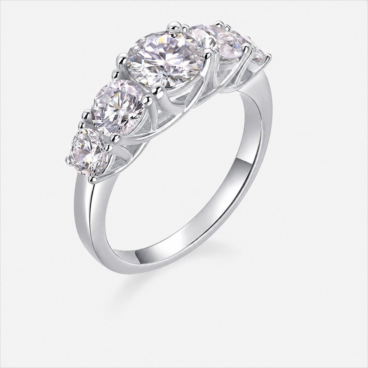 Five Stone Gradient Round Moissanite 925 Sterling Silver Ring - KIAHMILLA