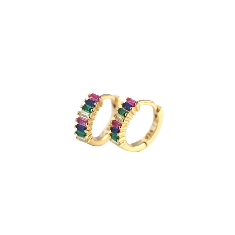 Geometric Colorful Cubic Zirconia S925 Sterling Silver Hoop Earrings for Women Fashion Party Elegant Jewelry Gift - KIAHMILLA