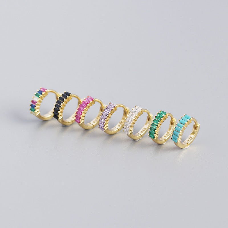 Geometric Colorful Cubic Zirconia S925 Sterling Silver Hoop Earrings for Women Fashion Party Elegant Jewelry Gift - KIAHMILLA