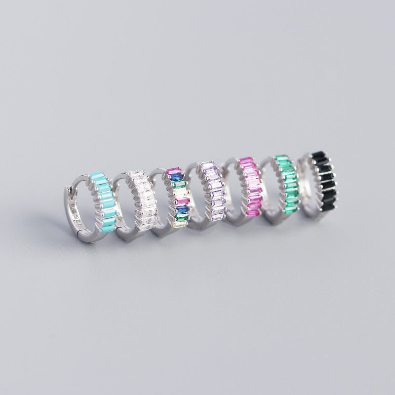 Geometric Colorful Cubic Zirconia S925 Sterling Silver Hoop Earrings for Women Fashion Party Elegant Jewelry Gift - KIAHMILLA