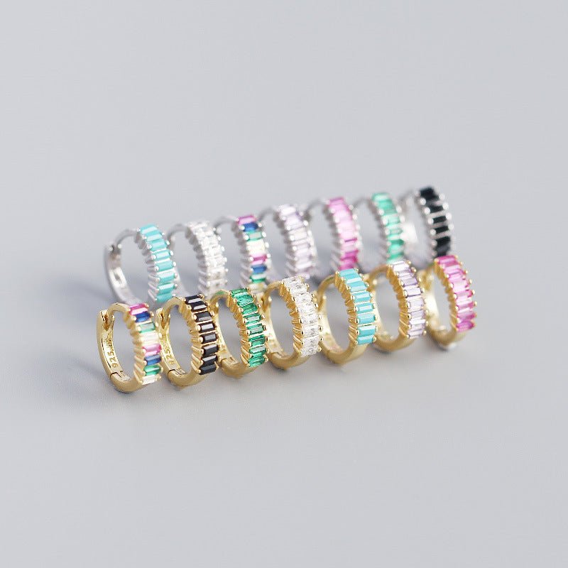 Geometric Colorful Cubic Zirconia S925 Sterling Silver Hoop Earrings for Women Fashion Party Elegant Jewelry Gift - KIAHMILLA