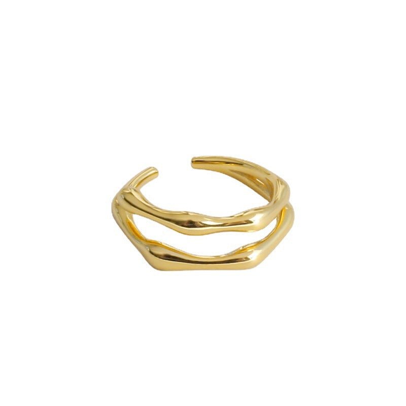 Geometric Design Double Band Adjustable 925 Sterling Silver Ring - KIAHMILLA