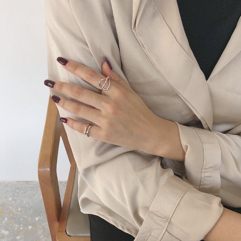 Geometric Design Double Band Adjustable 925 Sterling Silver Ring - KIAHMILLA