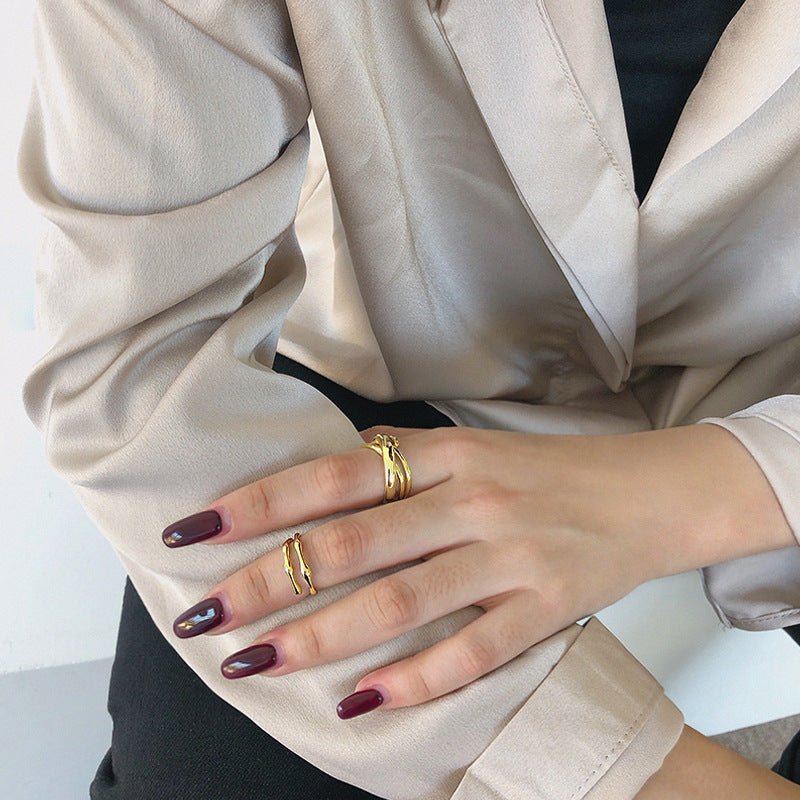 Geometric Design Double Band Adjustable 925 Sterling Silver Ring - KIAHMILLA