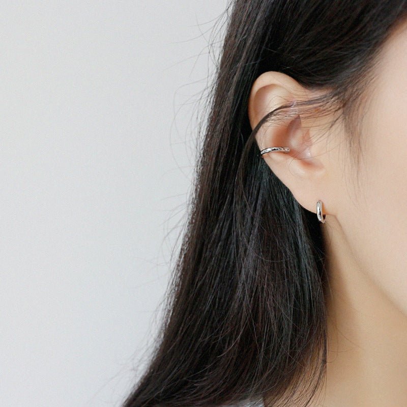 Geometric Design Textured 925 Sterling Silver Adjustable Ear Cuffs (Single) - KIAHMILLA