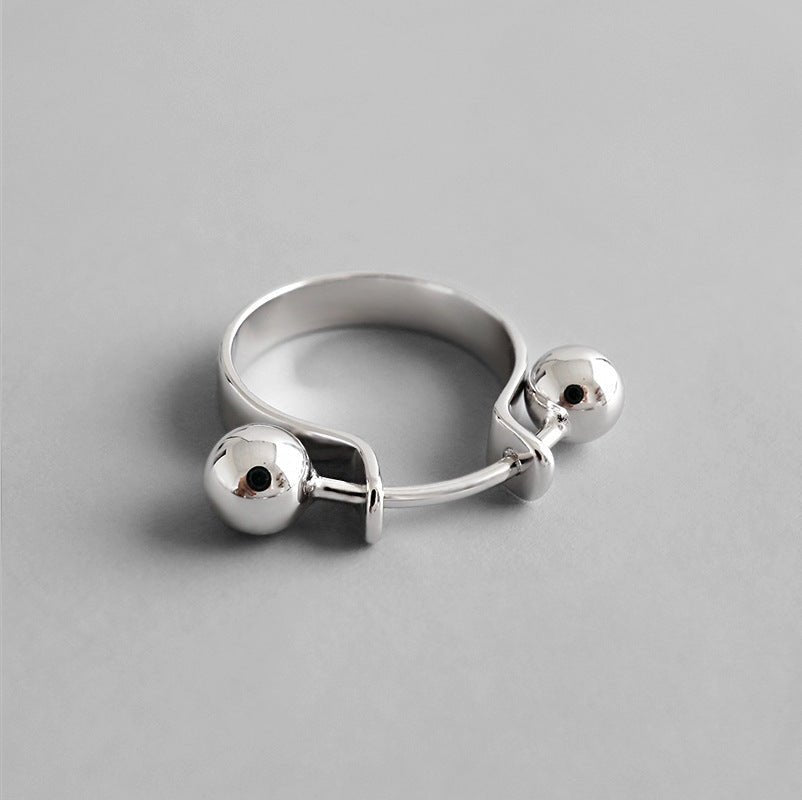 Geometric Double Ball Design 925 Sterling Silver Minimalist Adjustable White Gold Plated Ring - KIAHMILLA