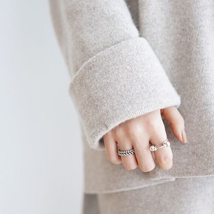 Geometric Double Ball Design 925 Sterling Silver Minimalist Adjustable White Gold Plated Ring - KIAHMILLA