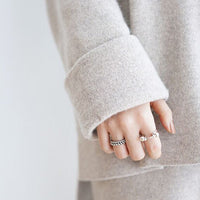 Geometric Double Ball Design 925 Sterling Silver Minimalist Adjustable White Gold Plated Ring - KIAHMILLA