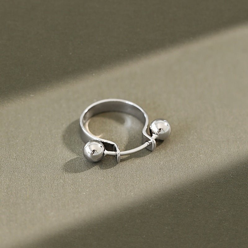 Geometric Double Ball Design 925 Sterling Silver Minimalist Adjustable White Gold Plated Ring - KIAHMILLA