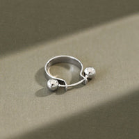 Geometric Double Ball Design 925 Sterling Silver Minimalist Adjustable White Gold Plated Ring - KIAHMILLA
