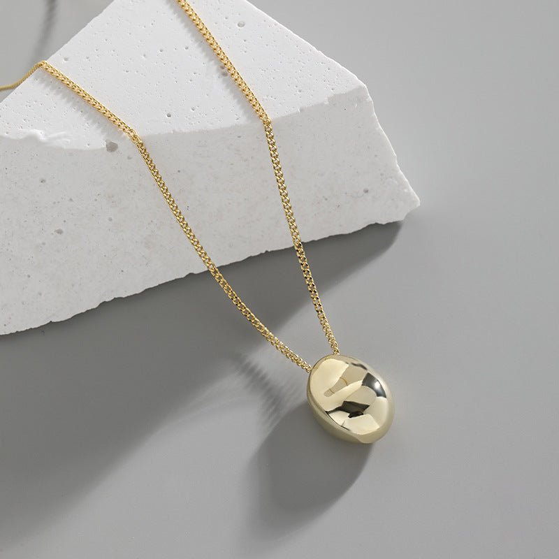 Geometric Oval Egg Shape Design S925 Sterling Silver Pendant Necklace - KIAHMILLA