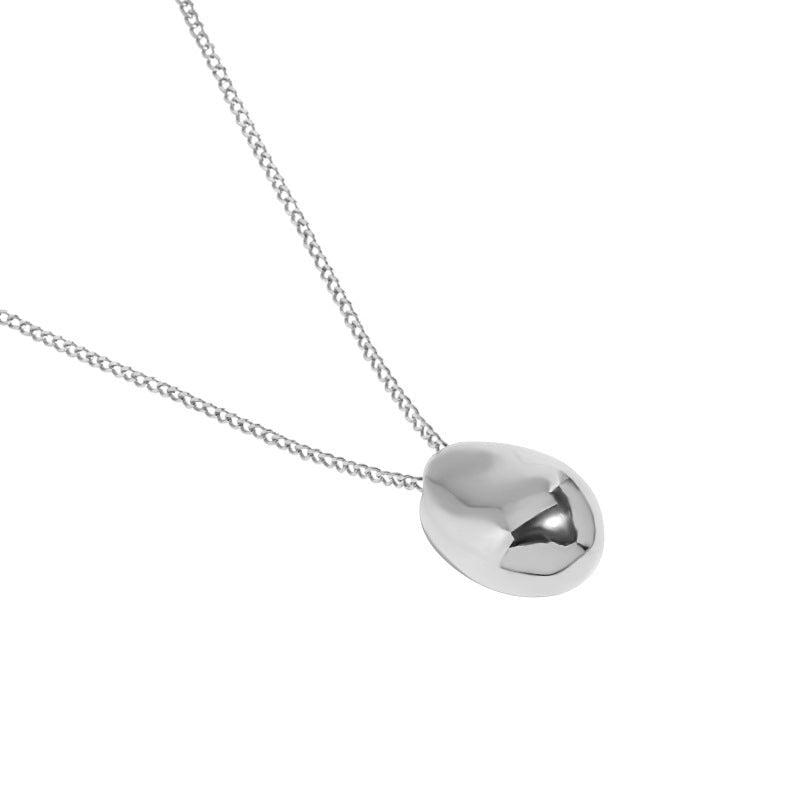 Geometric Oval Egg Shape Design S925 Sterling Silver Pendant Necklace - KIAHMILLA