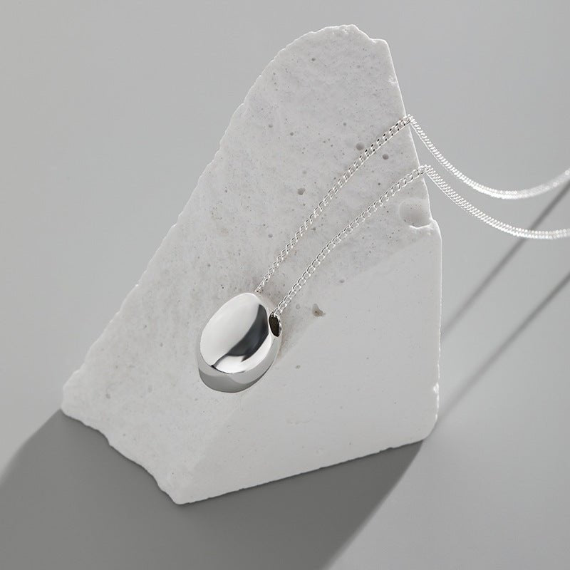 Geometric Oval Egg Shape Design S925 Sterling Silver Pendant Necklace - KIAHMILLA