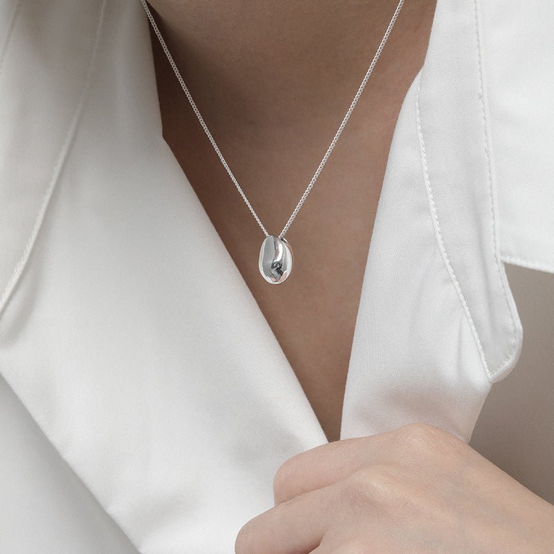 Geometric Oval Egg Shape Design S925 Sterling Silver Pendant Necklace - KIAHMILLA