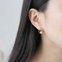 Geometric Round Shell Pearl 925 Sterling Silver Studs Earrings - KIAHMILLA