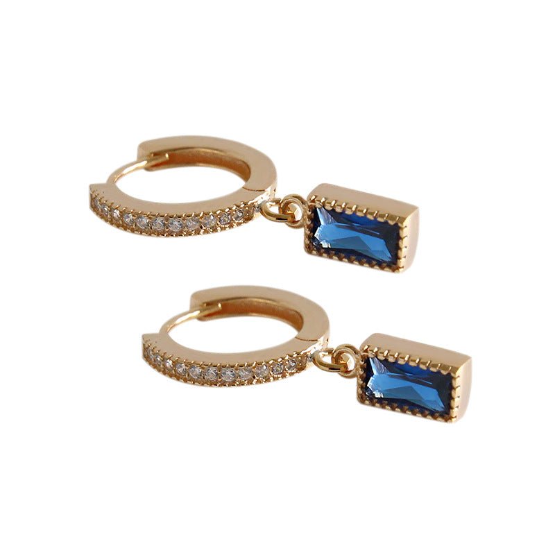 Geometry Blue CZ Rectangle 925 Silver Dangling Earrings (Single Piece) - KIAHMILLA