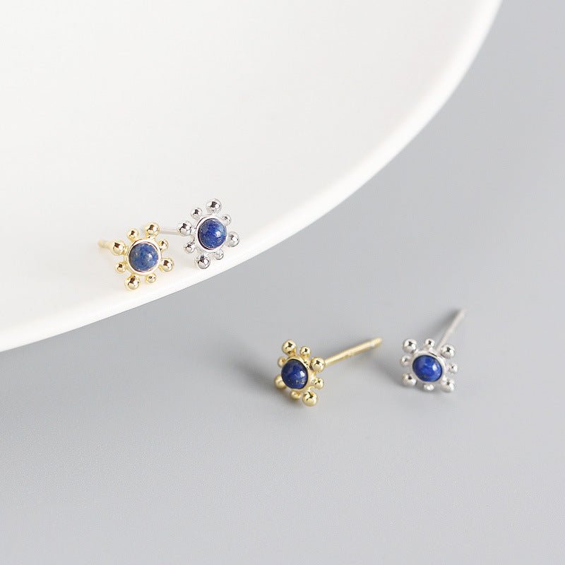 Geometry Blue Natural Lpis Lazuli Sun 925 Sterling Silver Stud Earrings - KIAHMILLA