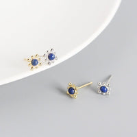 Geometry Blue Natural Lpis Lazuli Sun 925 Sterling Silver Stud Earrings - KIAHMILLA