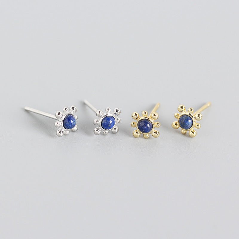 Geometry Blue Natural Lpis Lazuli Sun 925 Sterling Silver Stud Earrings - KIAHMILLA