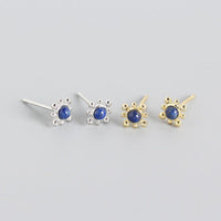Geometry Blue Natural Lpis Lazuli Sun 925 Sterling Silver Stud Earrings - KIAHMILLA