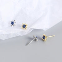 Geometry Blue Natural Lpis Lazuli Sun 925 Sterling Silver Stud Earrings - KIAHMILLA