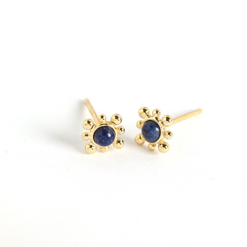 Geometry Blue Natural Lpis Lazuli Sun 925 Sterling Silver Stud Earrings - KIAHMILLA