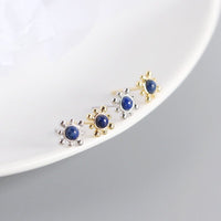 Geometry Blue Natural Lpis Lazuli Sun 925 Sterling Silver Stud Earrings - KIAHMILLA