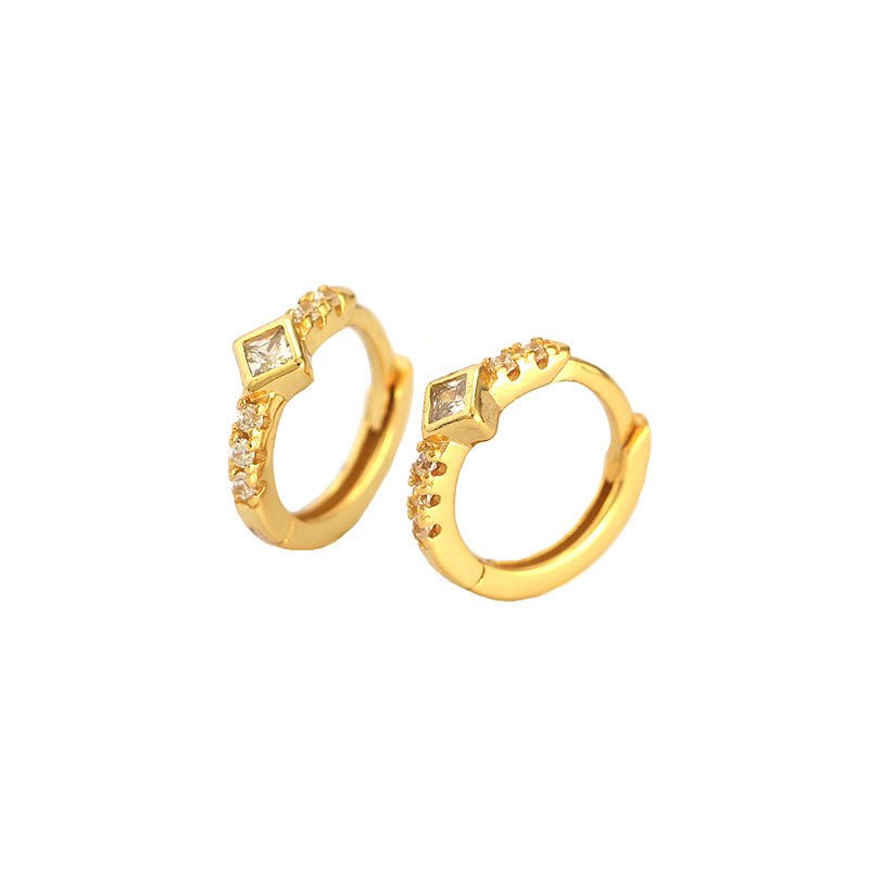 Geometry CZ Square Oval 925 Sterling Silver Huggie Hoop Earrings - KIAHMILLA