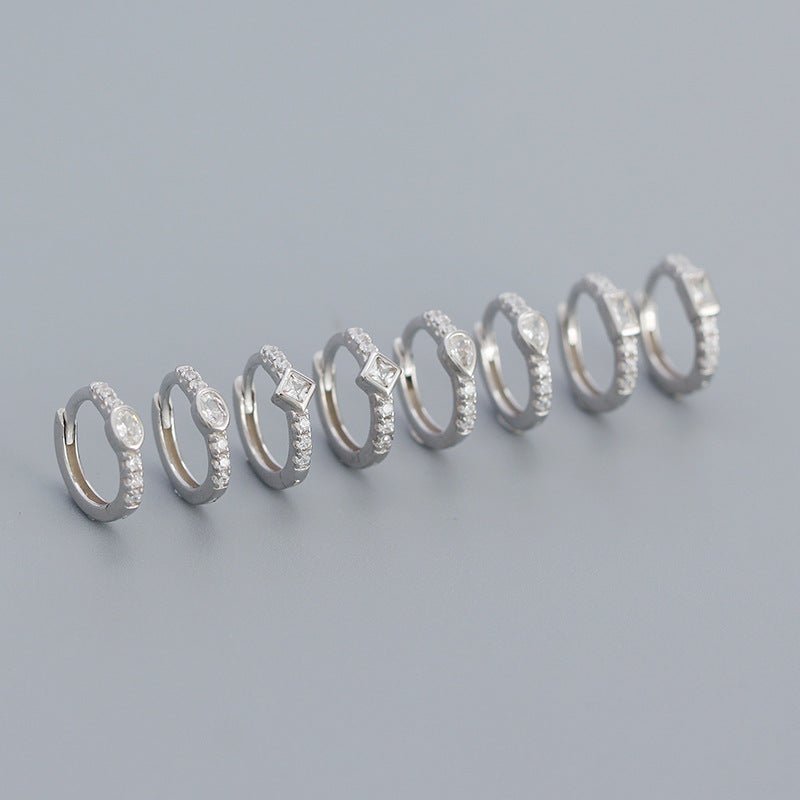Geometry CZ Square Oval 925 Sterling Silver Huggie Hoop Earrings - KIAHMILLA