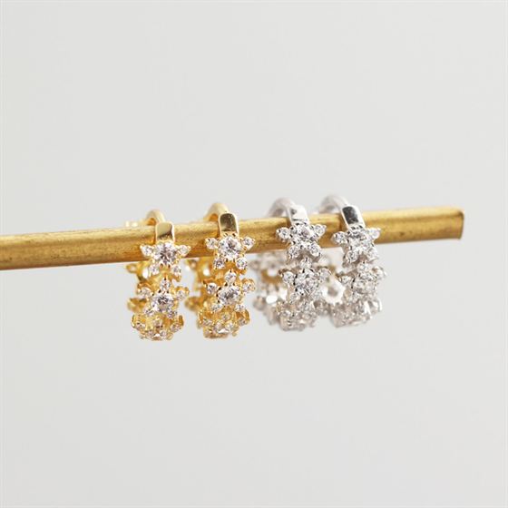 Geometry CZ Stars 925 Sterling Silver Huggie Hoop Earrings - KIAHMILLA