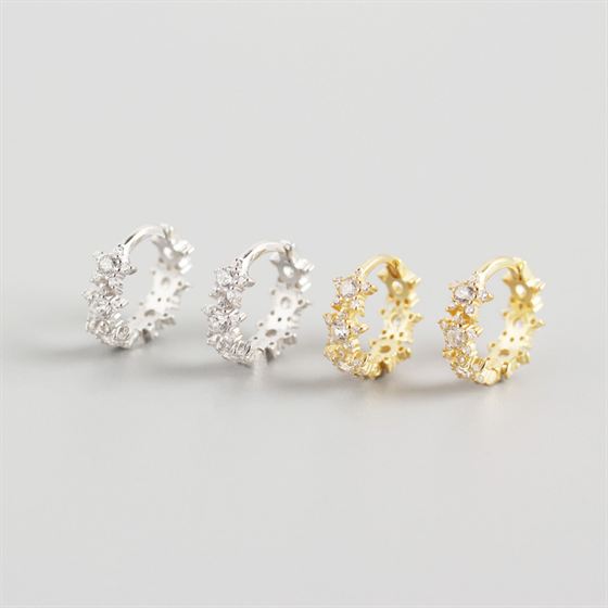 Geometry CZ Stars 925 Sterling Silver Huggie Hoop Earrings - KIAHMILLA