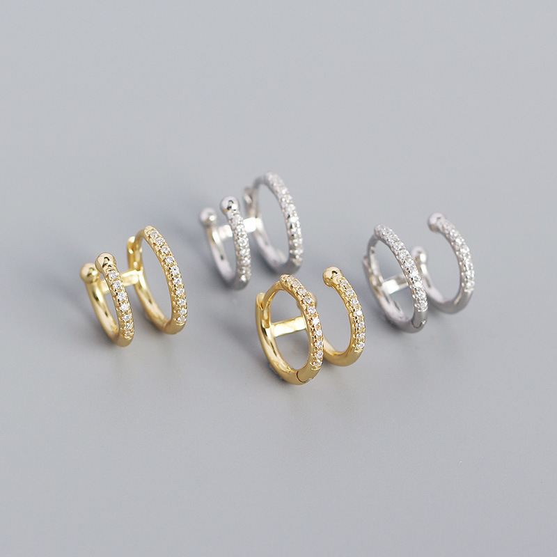 Geometry Double CZ Circle 925 Sterling Silver Hoop Earrings - KIAHMILLA