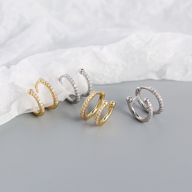 Geometry Double CZ Circle 925 Sterling Silver Hoop Earrings - KIAHMILLA