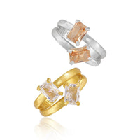 Geometry Double Layers Baguette CZ 925 Sterling Silver Adjustable Ring - KIAHMILLA
