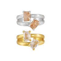 Geometry Double Layers Baguette CZ 925 Sterling Silver Adjustable Ring - KIAHMILLA