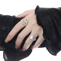 Geometry Double Layers Baguette CZ 925 Sterling Silver Adjustable Ring - KIAHMILLA