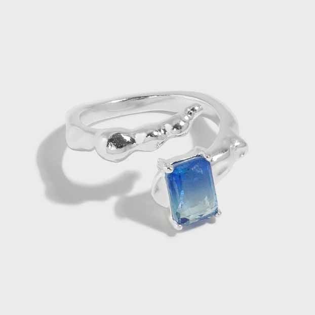 Geometry Emerald Shading Blue CZ 925 Sterling Silver Adjustable Ring - KIAHMILLA