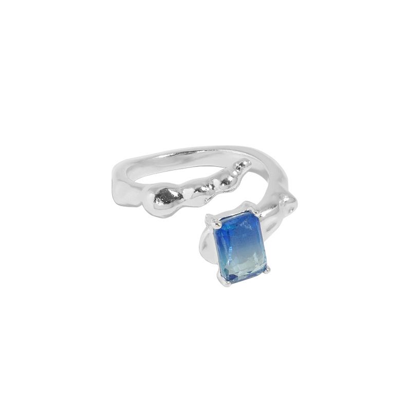 Geometry Emerald Shading Blue CZ 925 Sterling Silver Adjustable Ring - KIAHMILLA