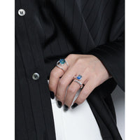 Geometry Emerald Shading Blue CZ 925 Sterling Silver Adjustable Ring - KIAHMILLA